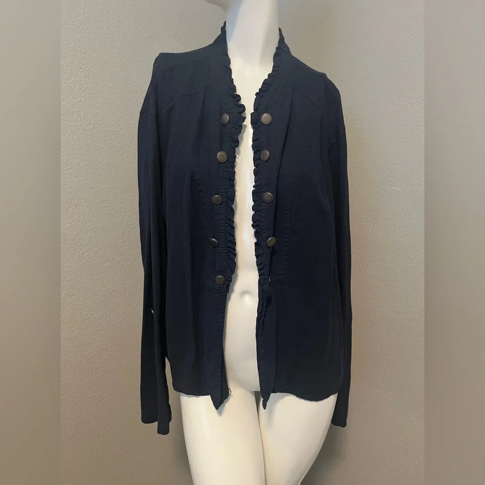 Maurices Plus Women’s Navy Blue Open Front Ruffle Long Roll Tab S Blazer Size 3 - Picture 1 of 13